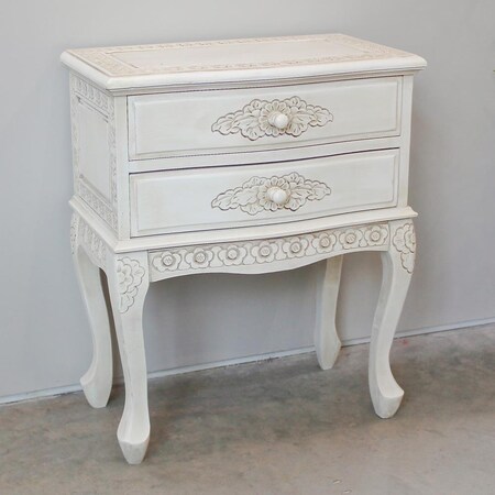 International Caravan Carved Two Drawer Table - Antique White 3964-AW